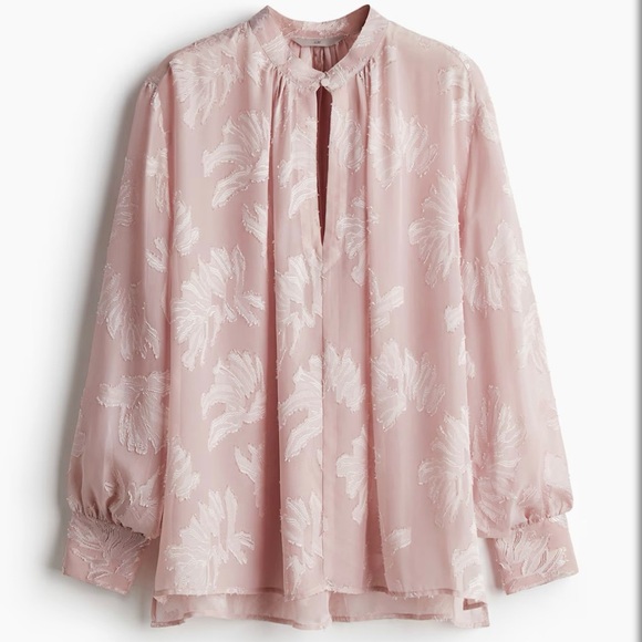 H&M JACQUARD-WEAVE BLOUSE Soft Pink Floral Size L - Picture 7 of 16